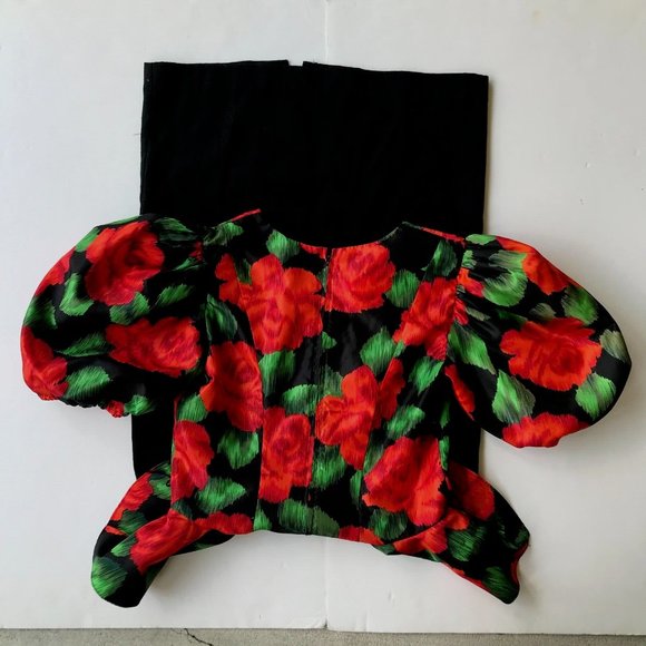 Mr. Mort Dress Black Red Floral Puff Sleeves Wedding Party Art Deco VTG… - Picture 11 of 14